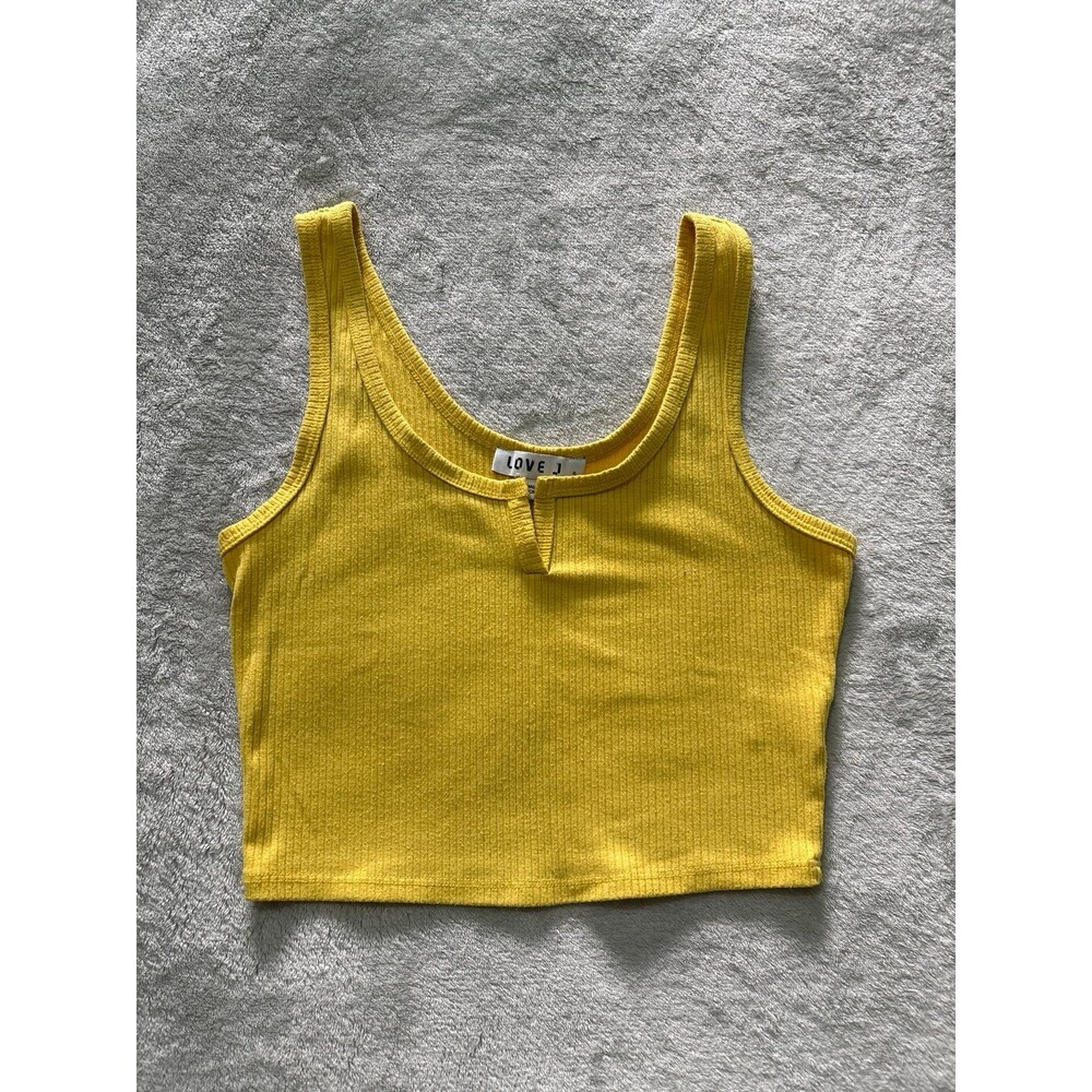 Women's girls crop top yellow mustard wide strap vneck form fitting teens girly - Picture 1 of 4